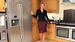 Blonde model in kitchen teasing hard
