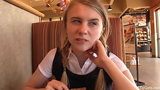 Charming girl, Sharlotte is sitting on..