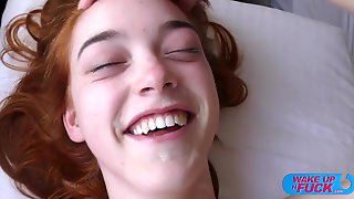Slender redhead teen fucked by 2 horny..