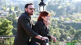 Slim red haired gal Ava Little gets..